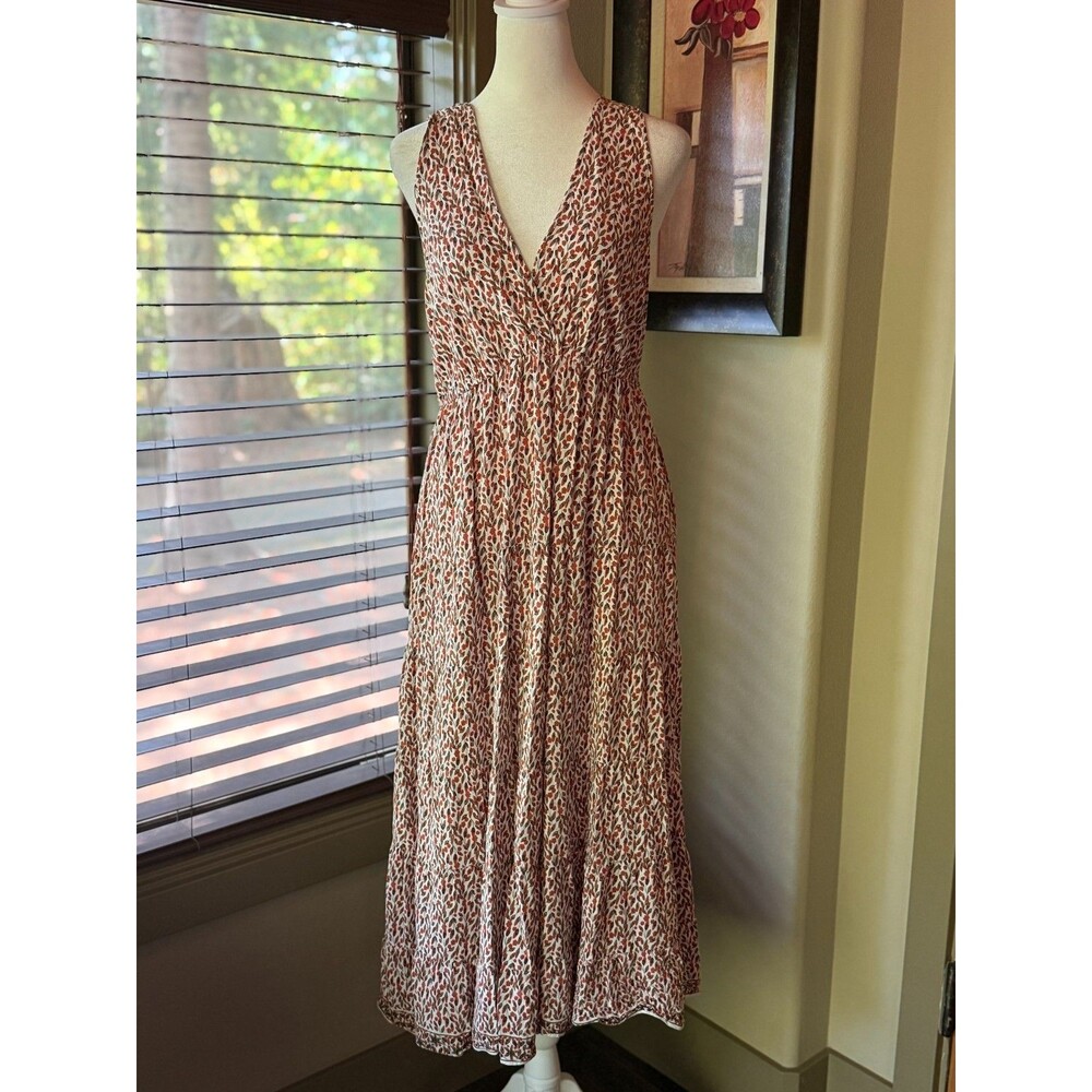 Max Studio Floral Midi Dress Sleeveless V-Neck Tiered Boho Large